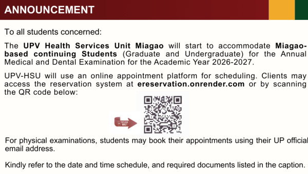 Annual Medical and Dental Examination for Miagao-Based Continuing Students (AY 2026–2027)